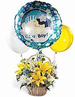 Balonlu erkek bebek aranjmanı     